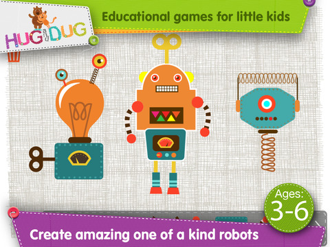 Robot Shapes Lab - HugDug Robots activity game for little kids.