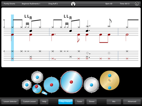 Learn Drum Skills - Practice Tab Flames Strokes Fills Rudiments Paradiddles Lessons with Metronome T