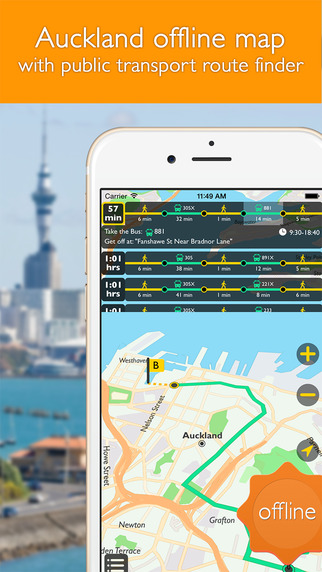 Auckland offline map with public transport route planner for my journey