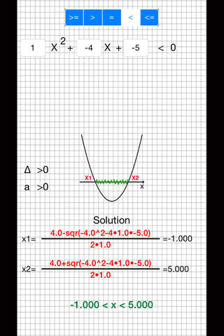 Equations and Inequalities of the Second Degree solver screenshot 2