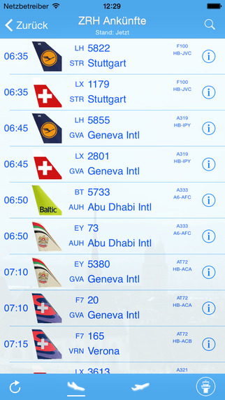 Flughafen Zürich - iPlane Fluginformationen