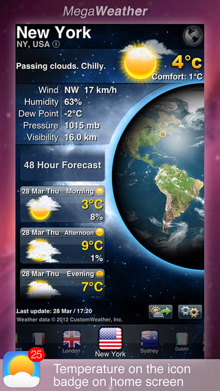 MegaWeather HD - Detailed Weather Forecast Widget and Temperature on the Icon Badge.