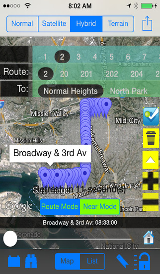 San Diego Transit Instant Bus Finder + Street View + Nearest Coffee Shop + Share Bus Map