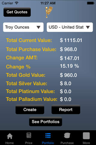 The Gold Price Calculator (Live gold and silver prices, porfolios,news and charts) screenshot 3