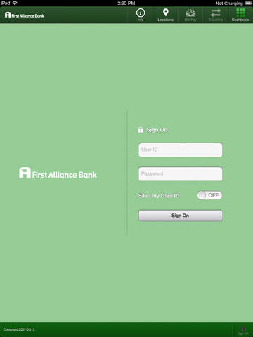 First Alliance Bank Mobile Banking for iPad