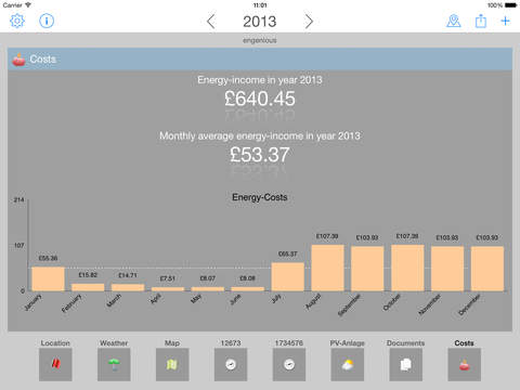 Energy-costs and meter readings for iPad