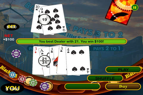 21 Blackjack in Wild West Las Vegas Big Strip Casino Win Style Game Free screenshot 2
