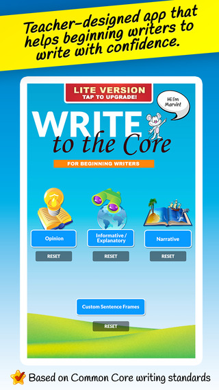 Write to the Core Lite - sentence prompts and paragraph starters for beginning students