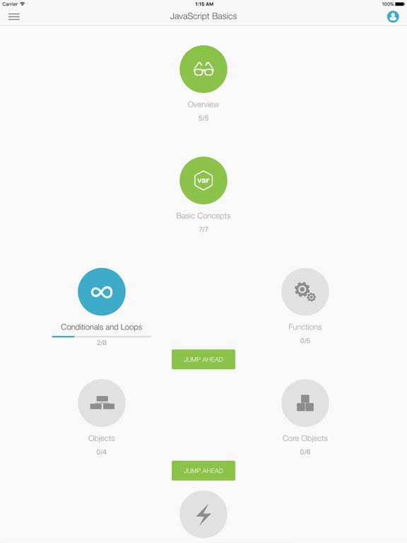 Screenshots of Learn JavaScript for iPad