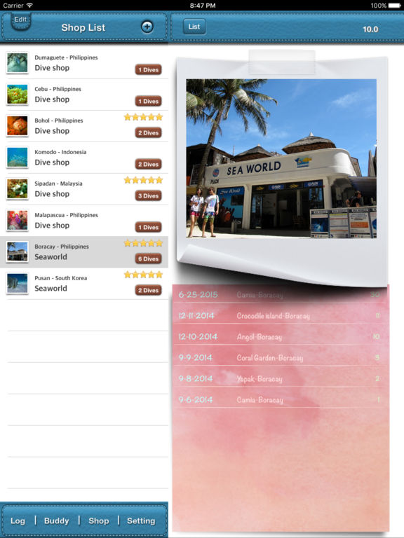 Dive Diary SCUBA diving logbook screenshot