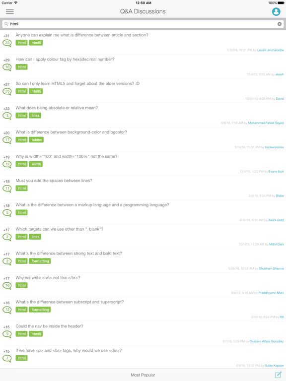 Screenshots of Learn HTML for iPad