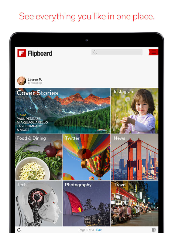 Screenshots of Flipboard for iPad