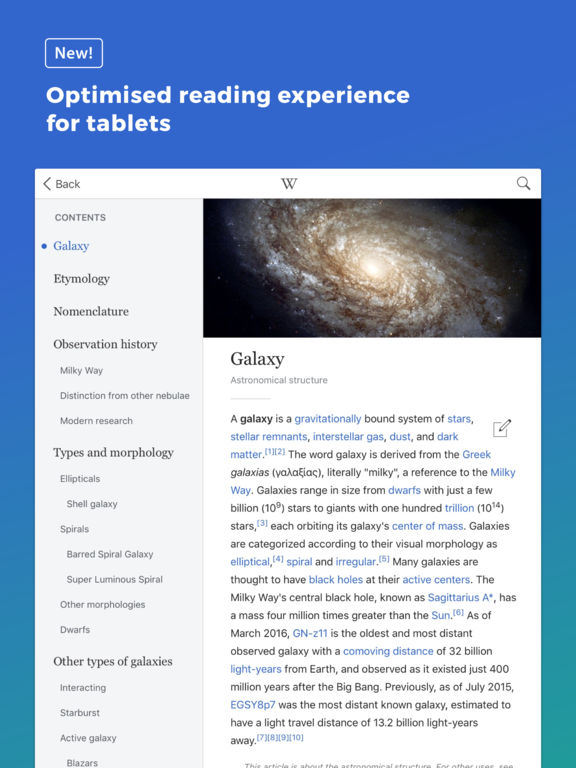 Screenshots of Wikipedia for iPad