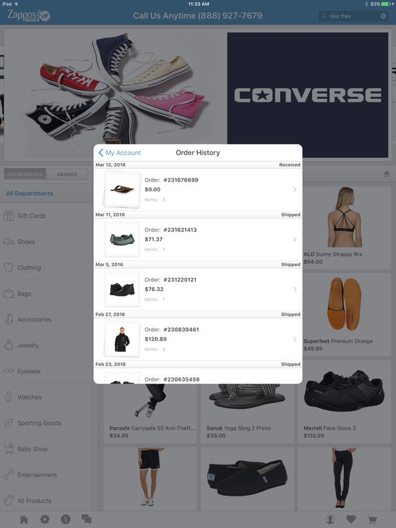Screenshots of Zappos for iPad