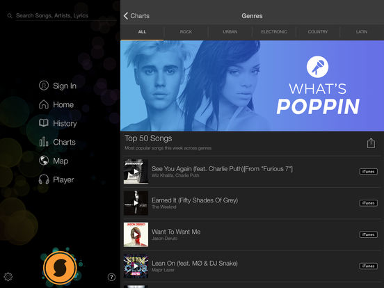Screenshots of SoundHound for iPad