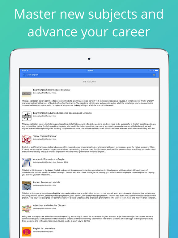 Screenshots of Coursera: Online courses for iPad