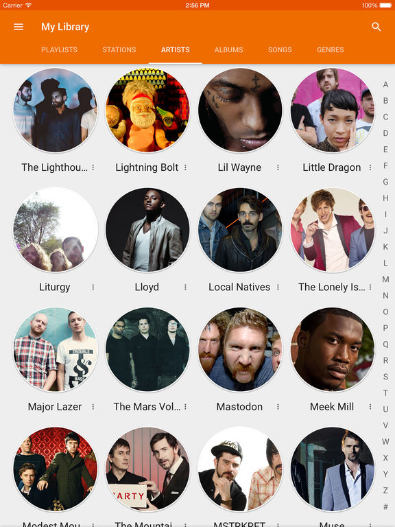 Screenshots of Google Play Music for iPad