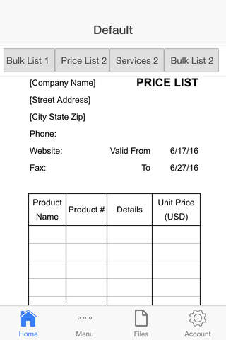 Price Lists - náhled