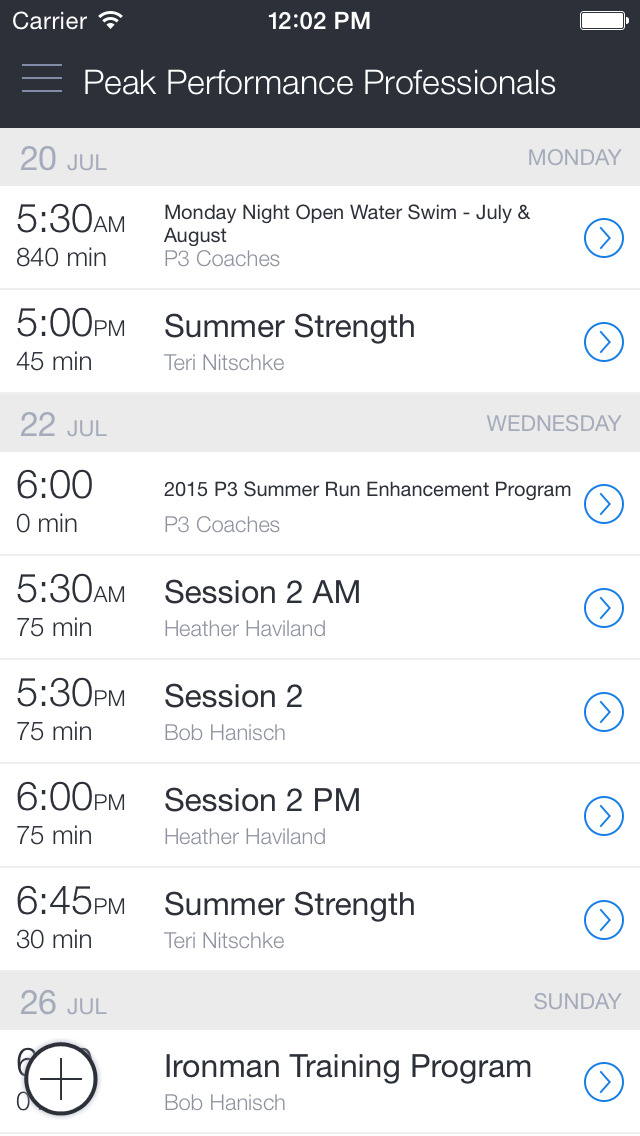 Peak Performance Pros Schedule screenshot 1